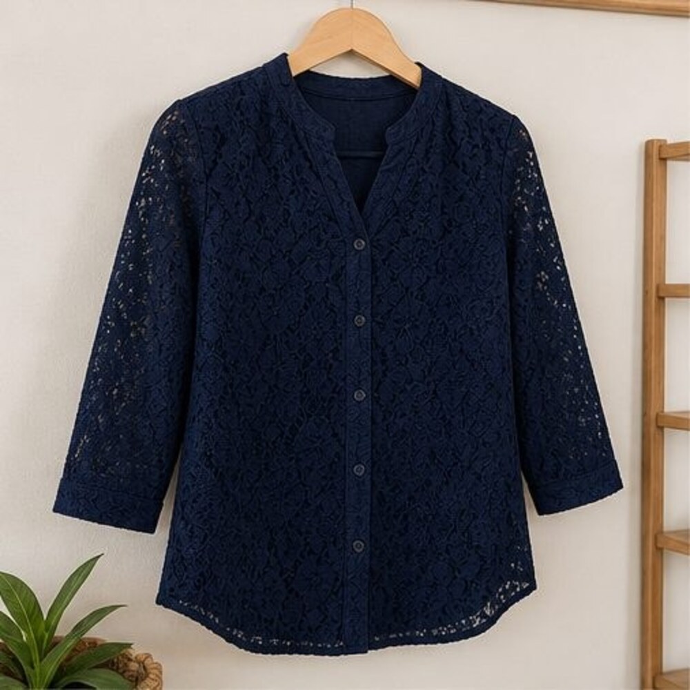 Navy Tie Neck Blouse